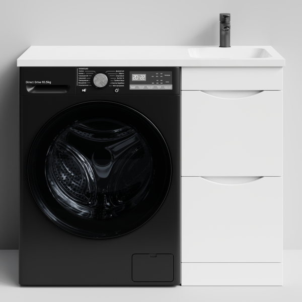 Тумба Смайл 100 напольный, под стиральную машину, правая, белый глянец