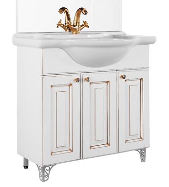 Тумба Белладжио 75 напольный, патина золото, белая, двери