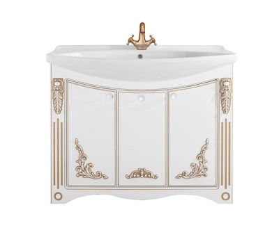 Тумба Кармен 105 напольный, патина золото, белая, двери